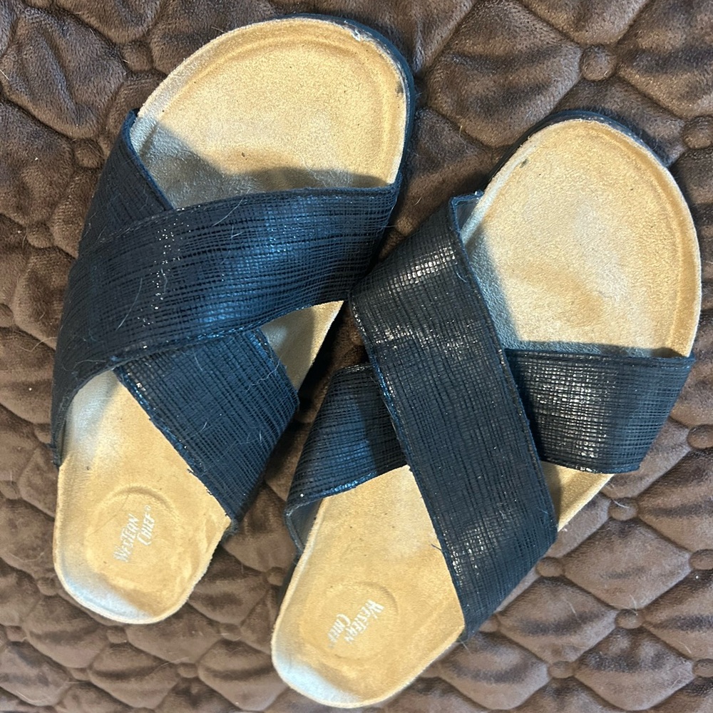 Western Chief Black Textured Slide Sandals